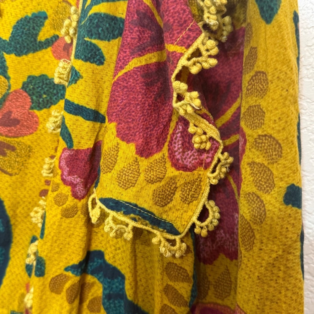 FARM Rio Yellow Tropical Tapestry Ruffled Mini Dress - Floral Long Sleeve Large - Picture 9 of 13
